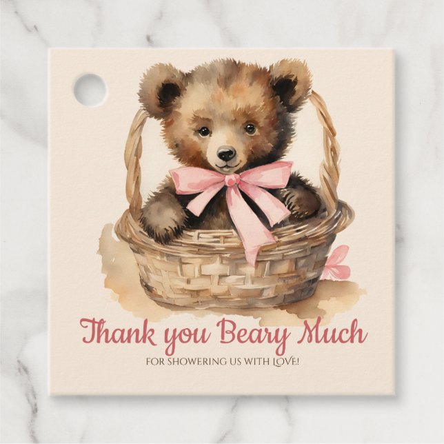 Étiquettes Cadeau Baby Bear Cub Girls Baby shower Merci (Devant)
