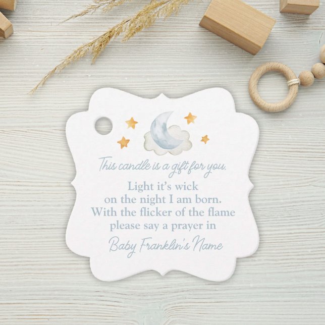 Étiquettes Cadeau Baby Boy Aquarelle Lune Étoiles Baby shower Bougie (Créateur téléchargé)