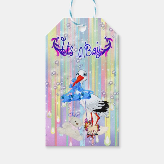 Étiquettes-cadeau Baby Boy Bubbles & Unicorns (Devant)