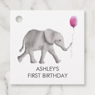 Étiquettes Cadeau Baby Elephant Girl Birthday Tags cadeaux, rose & G