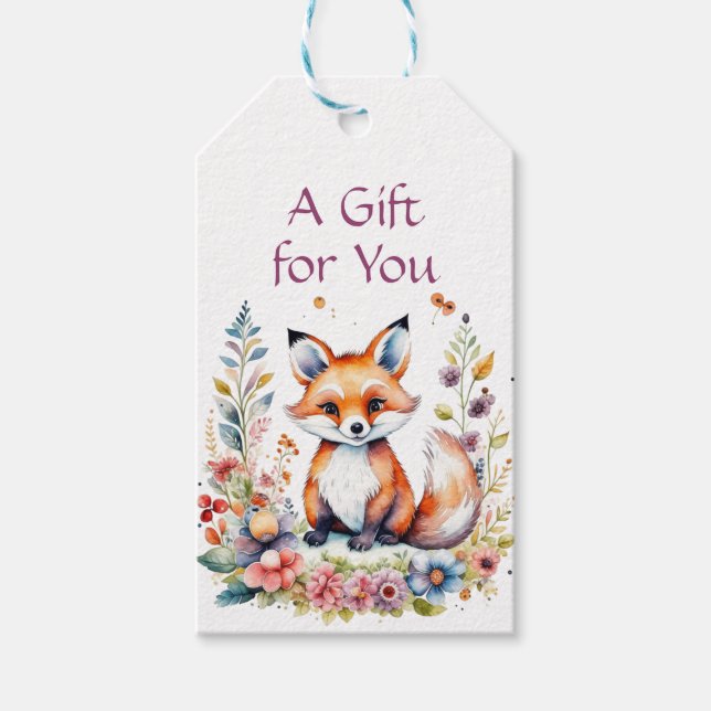 Étiquettes-cadeau Baby Fox en fleurs fête d'anniversaire (Devant)