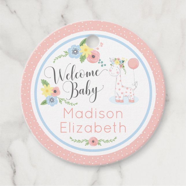 Étiquettes Cadeau Baby Giraffe Floral Calf Welcome Baby shower Party (Devant)