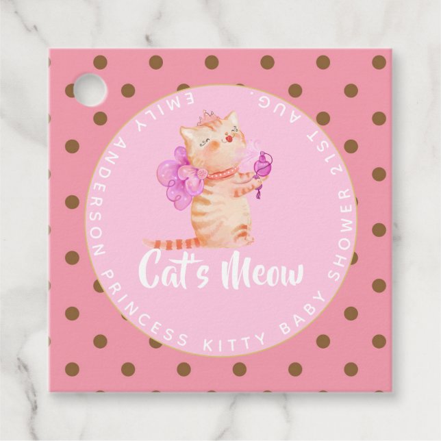 Étiquettes Cadeau Baby Girl 1er Anniversaire Douche Princesse Chats  (Devant)