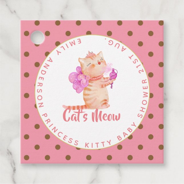 Étiquettes Cadeau Baby Girl 1er Anniversaire Douche Princesse Chats  (Devant)