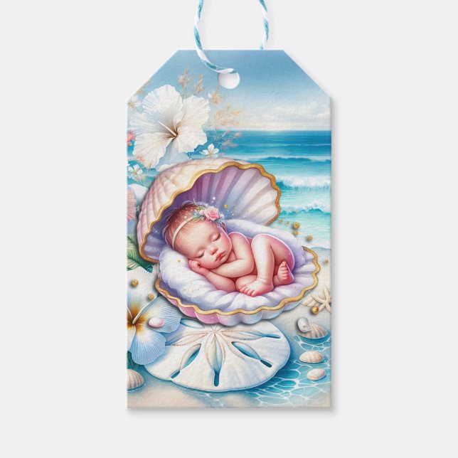 Étiquettes-cadeau Baby Girl in a Seashell Baby shower (Devant)