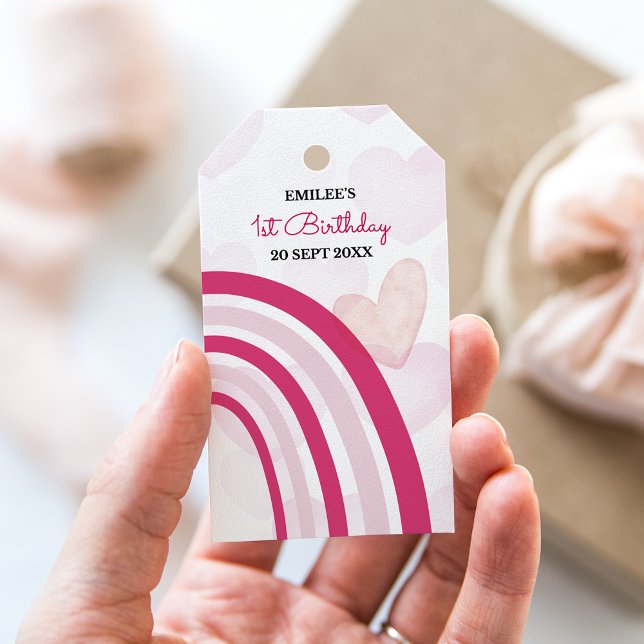 Étiquettes-cadeau Baby Girl Rainbows and Hearts (Hot Pink) (Créateur téléchargé)