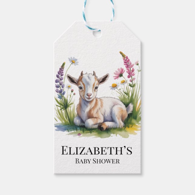 Étiquettes-cadeau Baby Goat with Wildflowers Baby Shower Thank You (Devant)