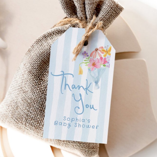 Étiquettes-cadeau Baby in Bloom Blue Stripes Whimsical Tnank you (Créateur téléchargé)