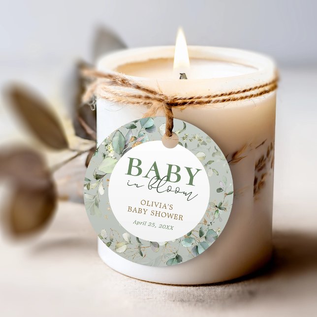 Étiquettes Cadeau Baby in Bloom Botanical Eucalyptus Baby shower (Créateur téléchargé)
