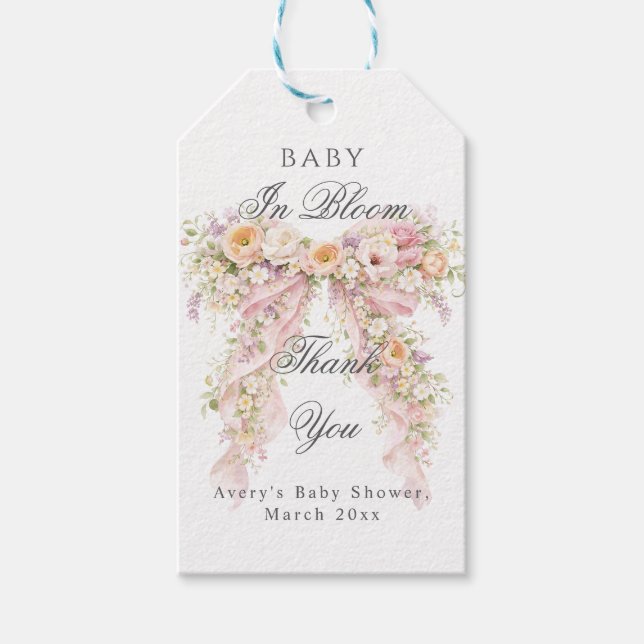 Étiquettes-cadeau Baby in bloom Floral Bow Girl Baby Shower  (Devant)