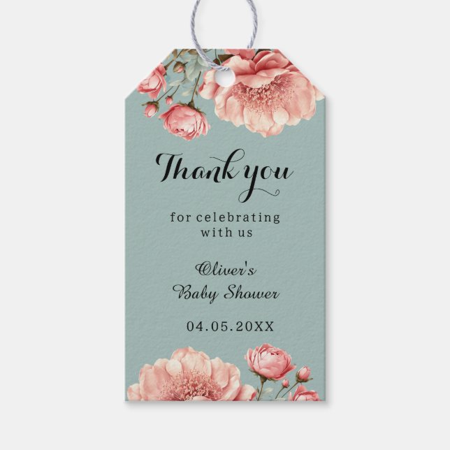 Étiquettes-cadeau Baby in Fleur Rose rose  Baby Show Merci (Devant)