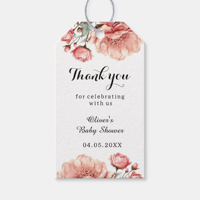 Étiquettes-cadeau Baby in Fleur Rose rose  Baby Show Merci (Devant)
