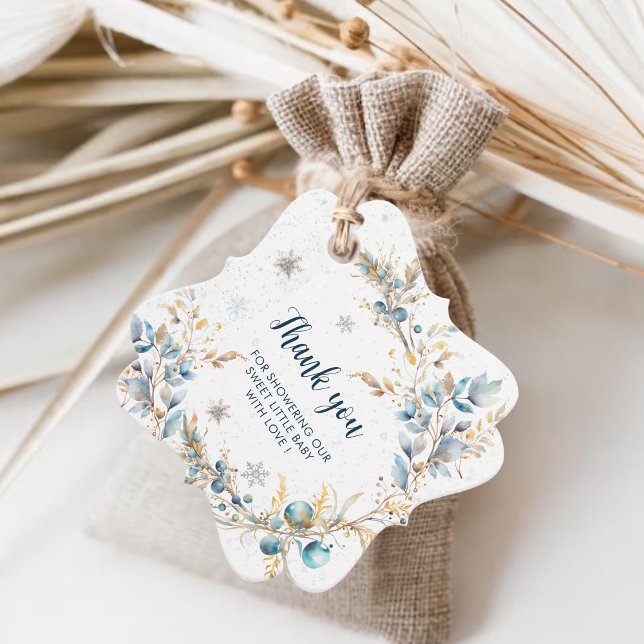 Étiquettes Cadeau Baby It's Cold Outside Thank You White Blue Gold (Créateur téléchargé)