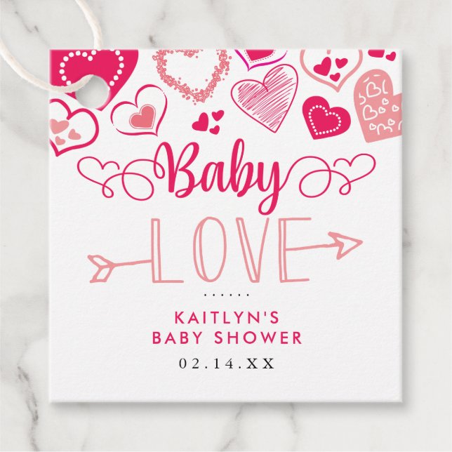 Étiquettes Cadeau "Baby Love" Baby shower de la Saint Valentin (Devant)