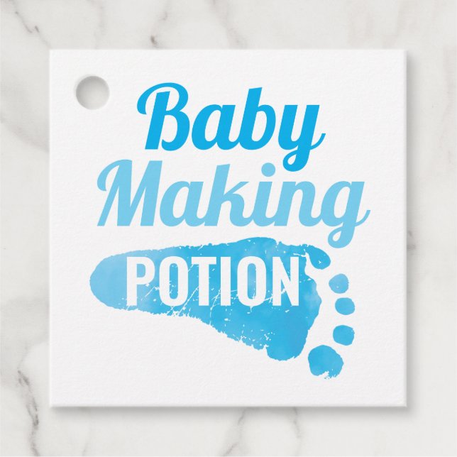 Étiquettes Cadeau Baby Making Potion Blue Footprint Douche Merci (Devant)