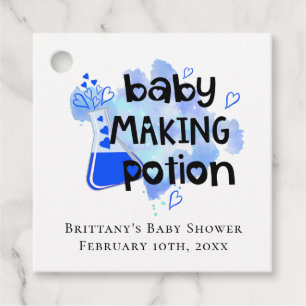 Étiquettes Cadeau Baby Making Potion Coeurs Bleus Mini bouteille
