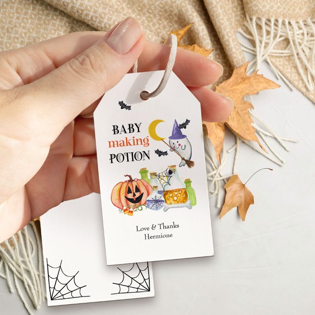 Étiquettes-cadeau Baby Making Potion Halloween Baby shower Favoriser (Baby Making Potion halloween themed gift tags)