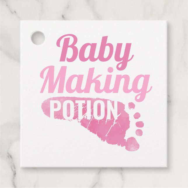 Étiquettes Cadeau Baby Making Potion Rose Empreinte Merci de douche (Devant)