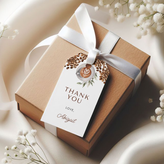 Étiquettes-cadeau Baby-Show sur le Café - un bébé est en train de mi (Coffee Baby Shower - a Baby is Brewing Gift Tags)