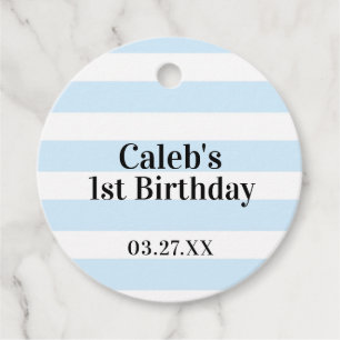 Étiquettes Cadeau Baby shower 1 an rayures bleues et blanches
