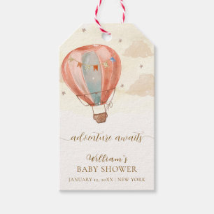 Étiquettes-cadeau Baby shower à ballon à air chaud Vintage Boho neut