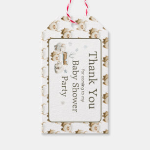 Étiquettes-cadeau Baby shower à la vache arctique d'hiver