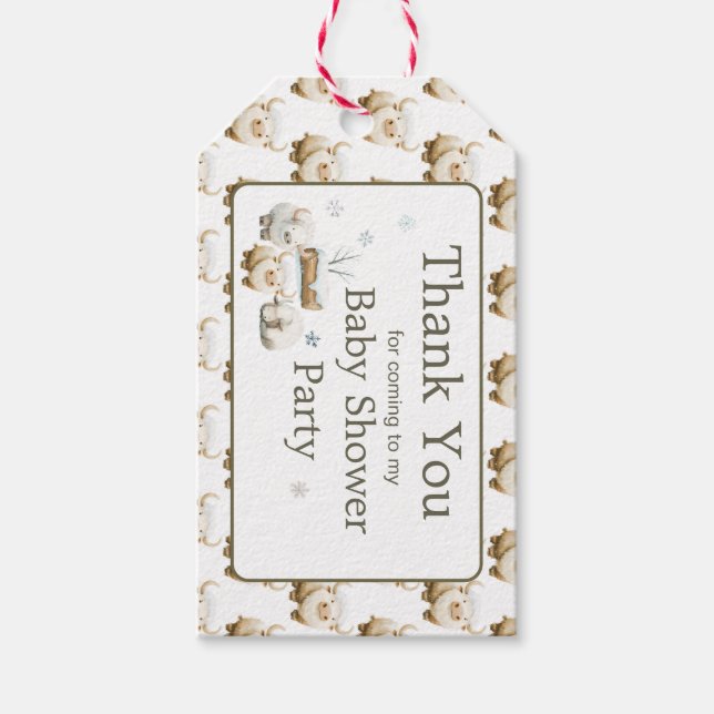 Étiquettes-cadeau Baby shower à la vache arctique d'hiver (Devant)
