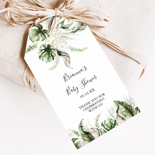 Étiquettes-cadeau Baby Shower à la Végétation Tropicale Dorée (Créateur téléchargé)