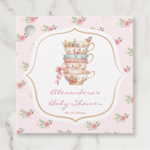 Étiquettes Cadeau Baby Shower à l'heure du thé aux Tasses Roses