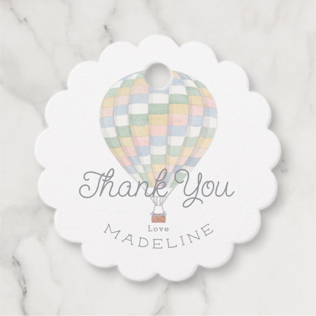 Étiquettes Cadeau baby shower à montgolfière de la courtepointe aqua (Devant)