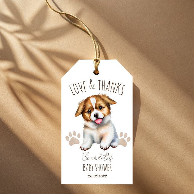 Étiquettes-cadeau Baby shower à thème chien chiot merci pour (Puppy dog themed baby shower customized thank you favor gift tags cute puppy baby shower favors)