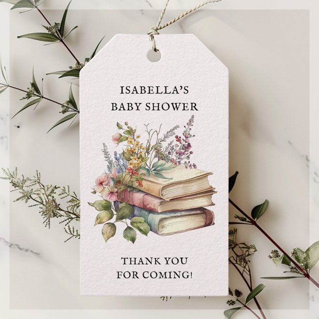 Étiquettes-cadeau Baby shower à thème du livre fleur sauvage (Créateur téléchargé)