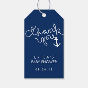Étiquettes-cadeau Baby shower Ancre et corde Marine Merci bleu