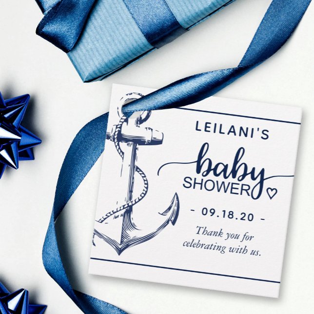 Étiquettes Cadeau Baby shower Ancre nautique Merci blanc (Créateur téléchargé)