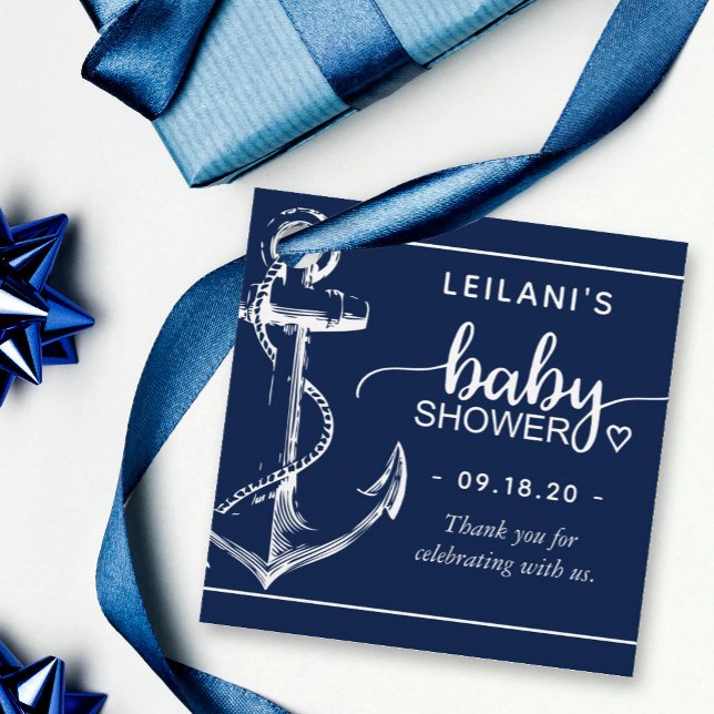 Étiquettes Cadeau Baby shower Ancre nautique Merci bleu marine (Créateur téléchargé)