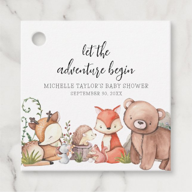 Étiquettes Cadeau Baby shower animal de bois doux (Devant)