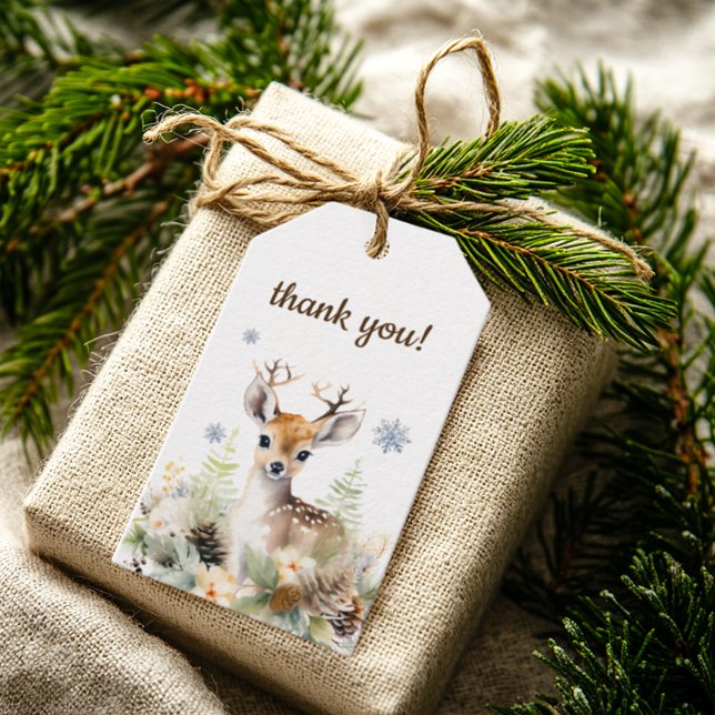 Étiquettes-cadeau Baby shower animal de cerfs de forêt Merci (Woodland Deer Animal Baby Shower Thank You Gift Tags)