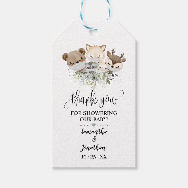 Étiquettes-cadeau Baby shower animal de la forêt de bois Favoriser (Devant)