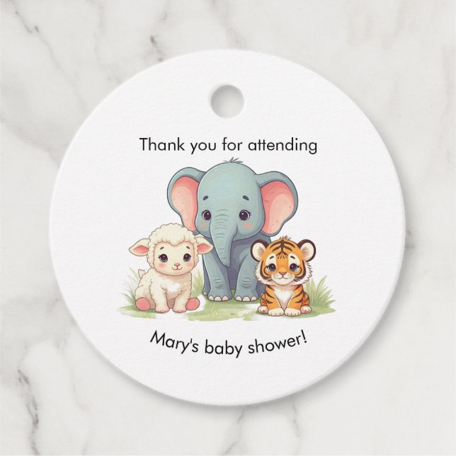 Étiquettes Cadeau Baby shower Animaux (Devant)