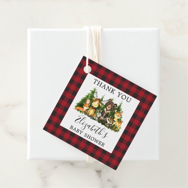 Étiquettes Cadeau Baby shower Aquarelle Bois Animaux Rustiques (En situation)