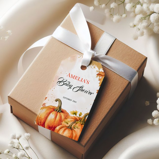 Étiquettes-cadeau Baby Shower aquarelle citrouilles d'automne (Créateur téléchargé)