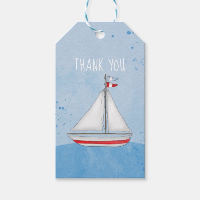 Étiquettes-cadeau Baby shower Aquarelle Merci nautique mou (Devant)