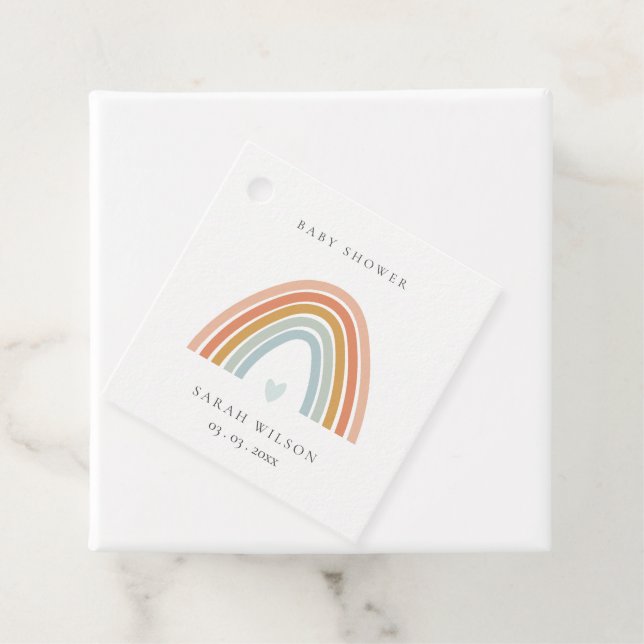 Étiquettes Cadeau Baby shower Arc-en-ciel bleu-bleu-blanc élégant (En situation)