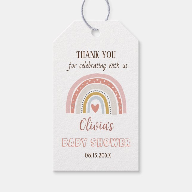 Étiquettes-cadeau Baby Shower Arc-en-Ciel Bohème Aquarelle (Devant)