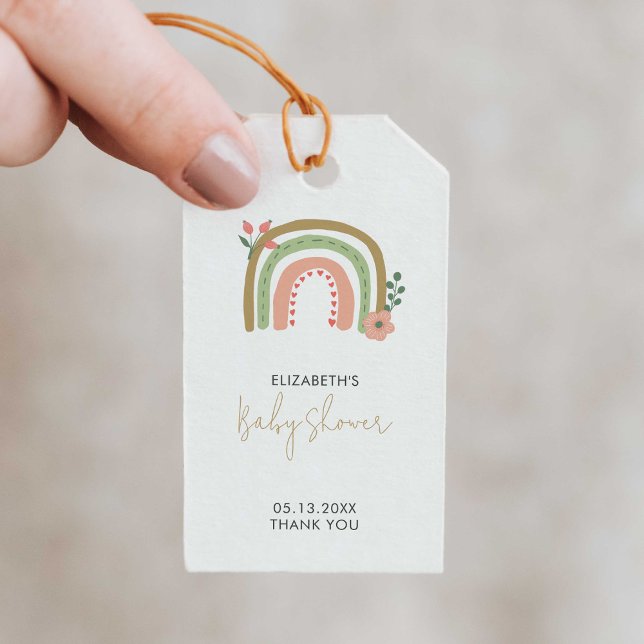 Étiquettes-cadeau Baby shower arc-en-ciel Boho Couleurs pourries Ter (Créateur téléchargé)