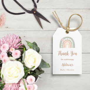 Étiquettes-cadeau Baby shower arc-en-ciel de Boho vert et bracelet