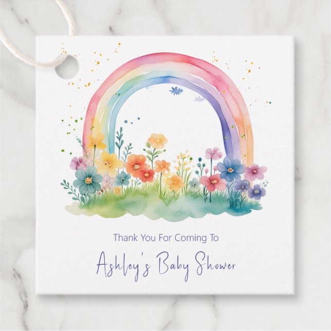 Étiquettes Cadeau Baby shower arc-en-ciel Fleur sauvage Boho (Devant)