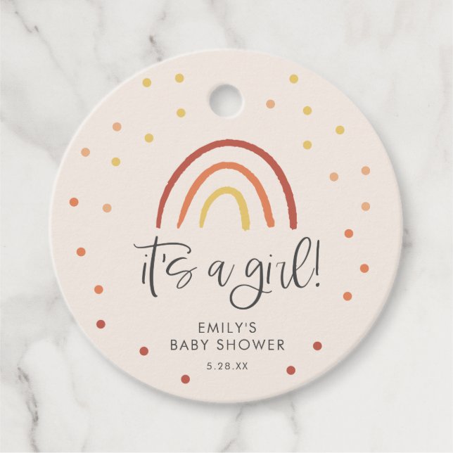 Étiquettes Cadeau Baby shower arc-en-ciel rose en terre cuite Person (Devant)