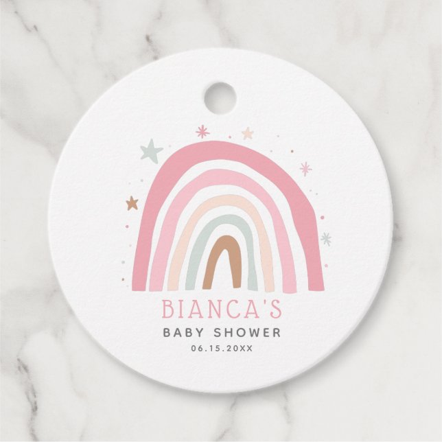 Étiquettes Cadeau Baby shower Arc-en-ciel Whimsical Pink (Devant)