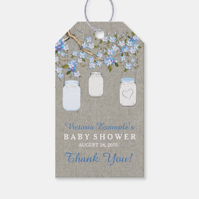 Étiquettes-cadeau Baby Shower au Biberon en Toile de Jute (Devant)